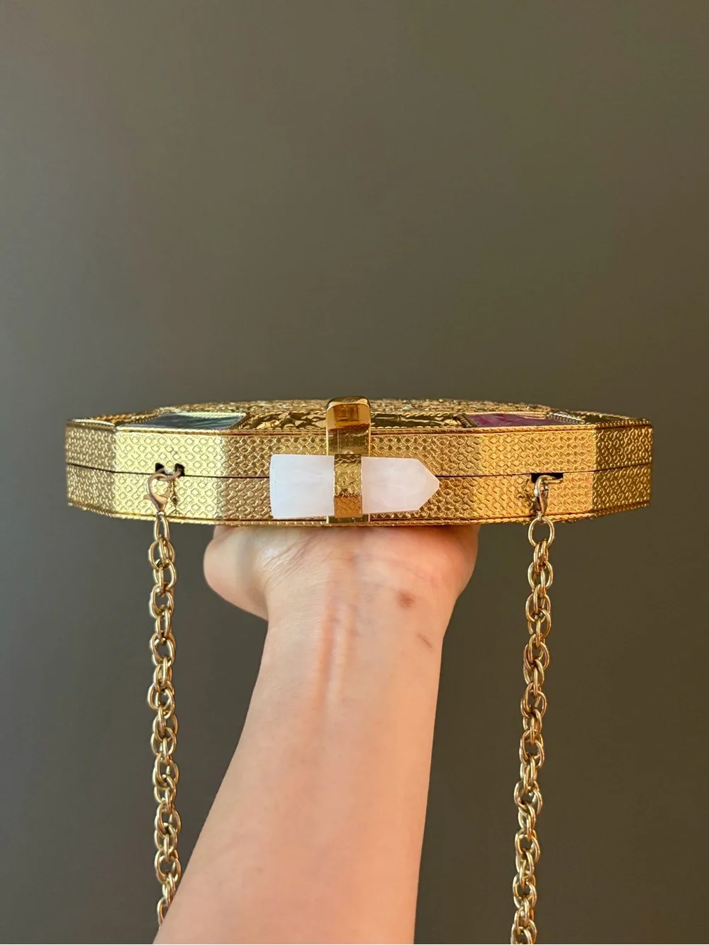 Gold Shell-Inspired Clutch with Mother of Pearl Accents